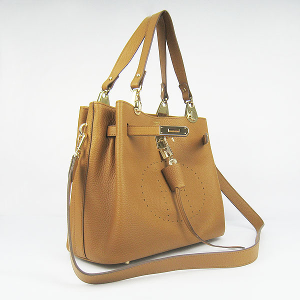 Replica Hermes New Arrival Double-duty leather handbag Light Coffee 60668